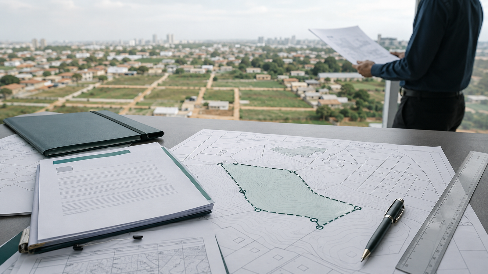 Regularização fundiária com planta técnica, documentos e análise territorial profissional