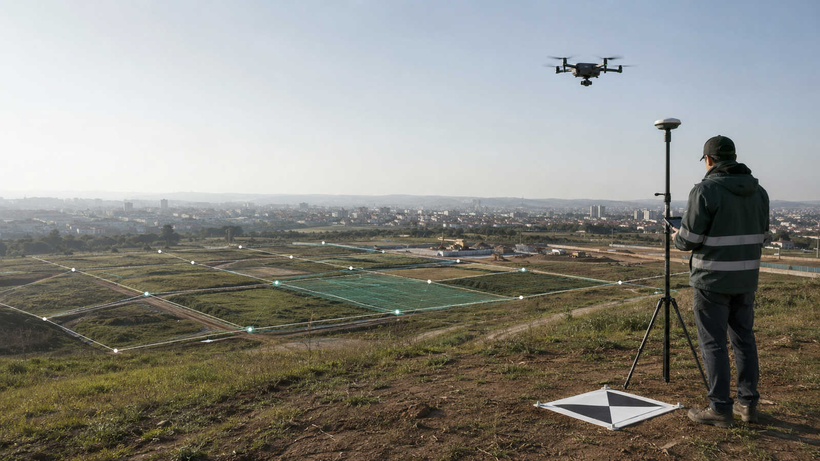 Drone e GNSS RTK em levantamento topográfico com pontos de controle em campo