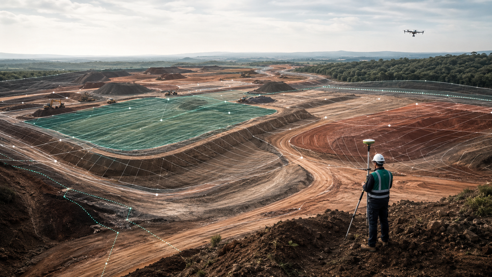 Drone e topografia em obra de terraplenagem para cálculo de volume de terra